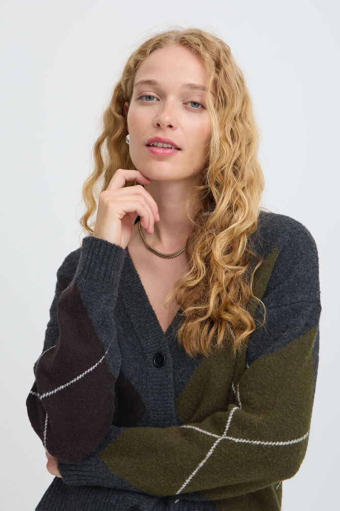 b.young Osmilla Cardigan Dark Grey Melange Argyle