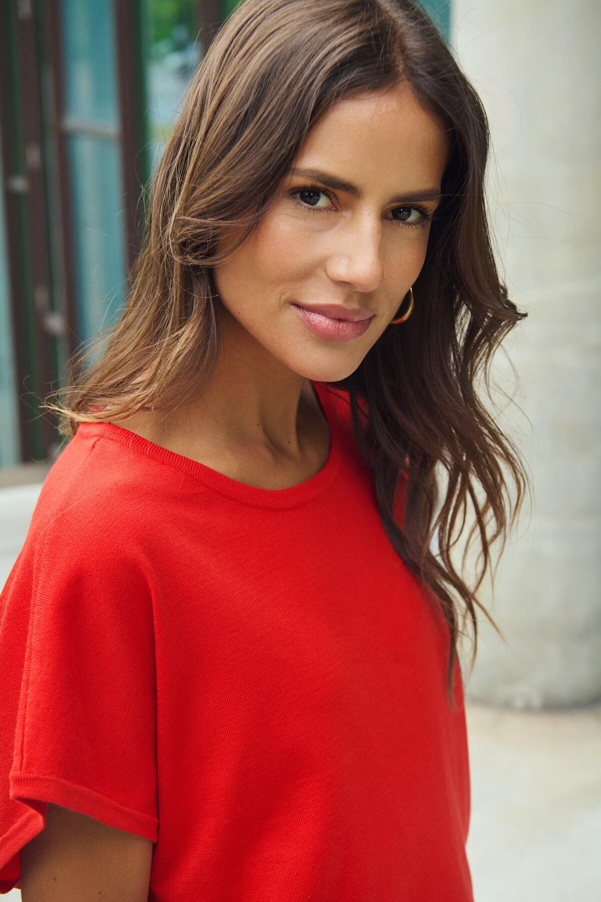 Saint Tropez Mila R-Neck SS Pullover Flame Scarlet