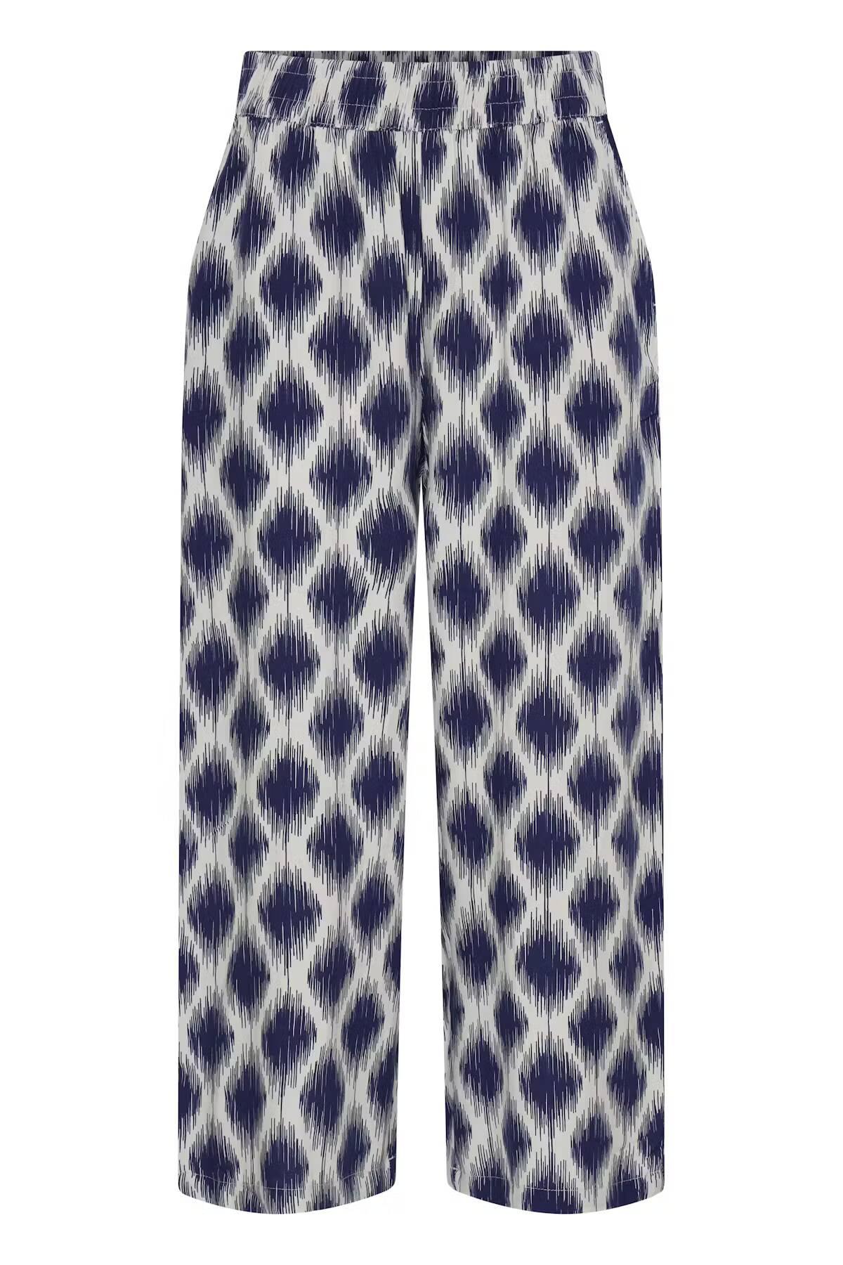 b.young Joella Crop Trousers Ogee Ikat Med Blue