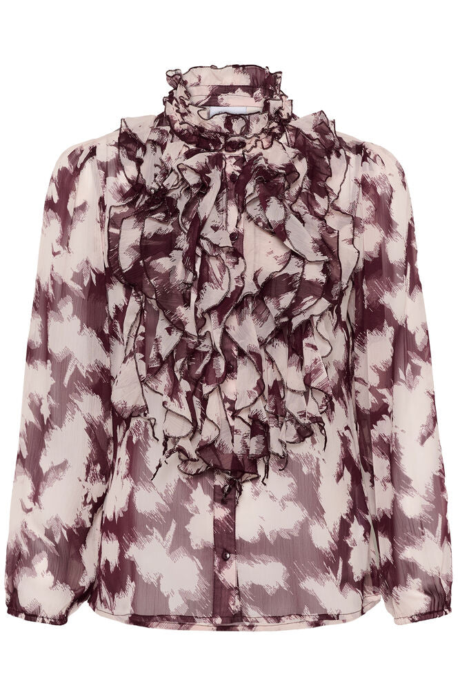 Saint Tropez Lilja Crinkle LS Shirt Winetasting Shadow Blooms