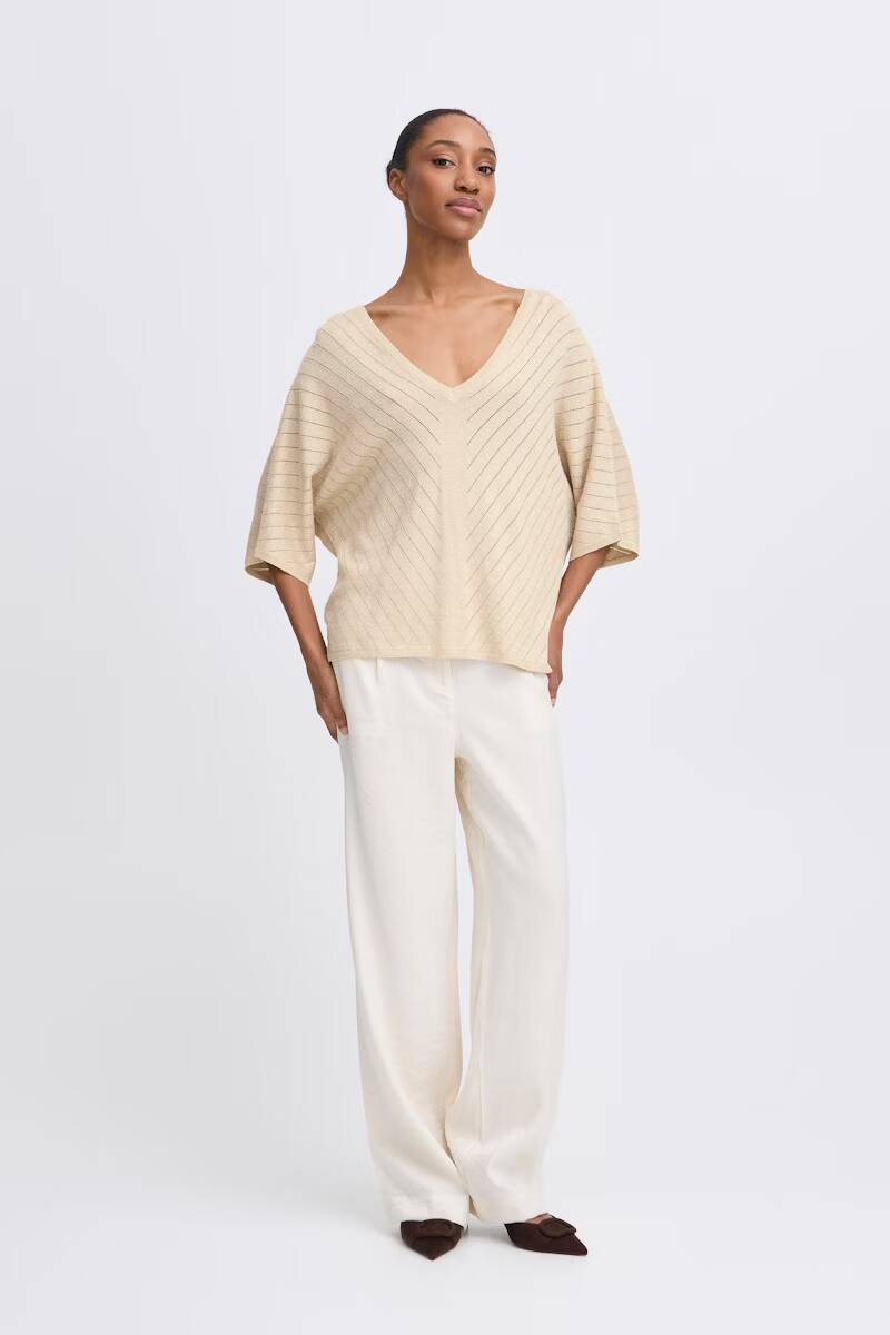 b.young Mobbe V-Neck Jumper Frosted Almond