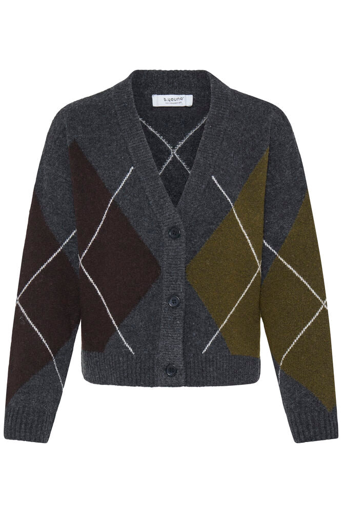 b.young Osmilla Cardigan Dark Grey Melange Argyle