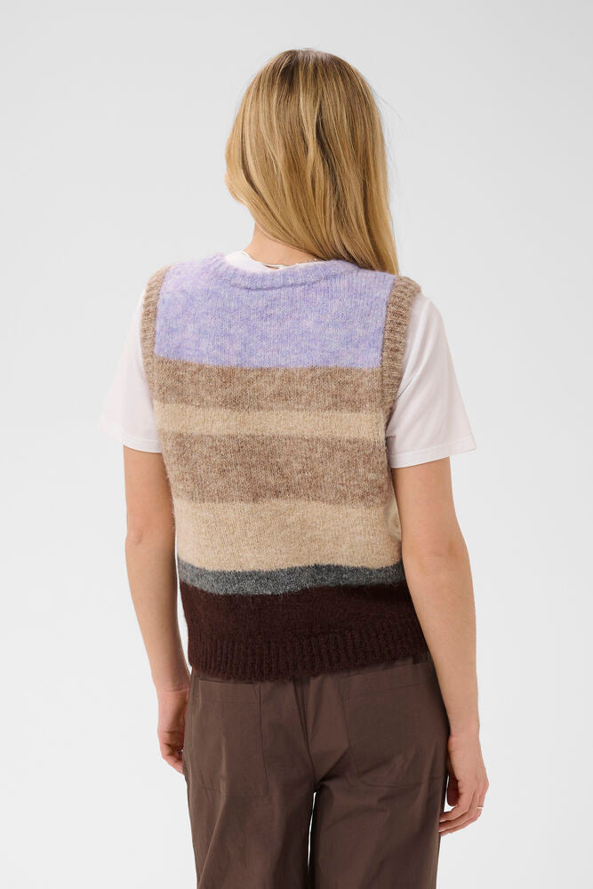 Saint Tropez Seraphina Knit Vest Chocolate Lilac Multi Stripe