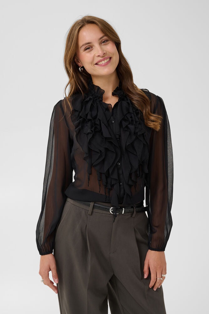 Saint Tropez Lilja Crinkle LS Shirt Black