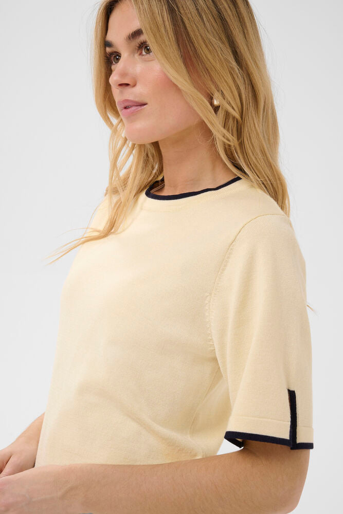 Saint Tropez Mila Contrast Stripe SS Pullover Birch Nightsky Contrast Stripe