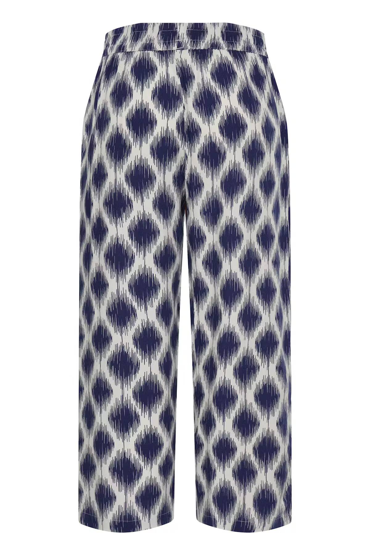 b.young Joella Crop Trousers Ogee Ikat Med Blue