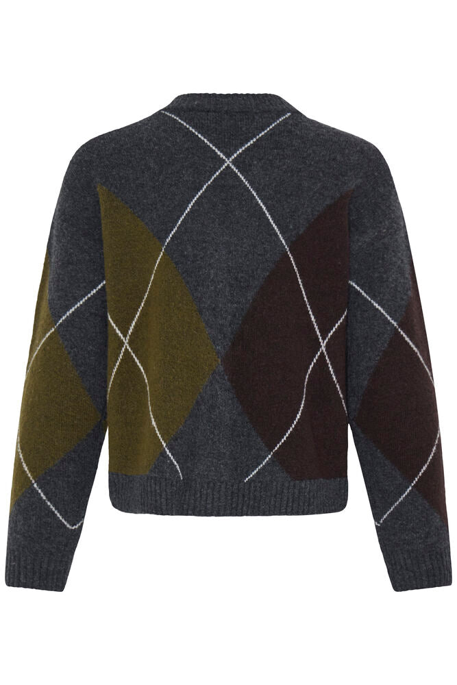 b.young Osmilla Cardigan Dark Grey Melange Argyle