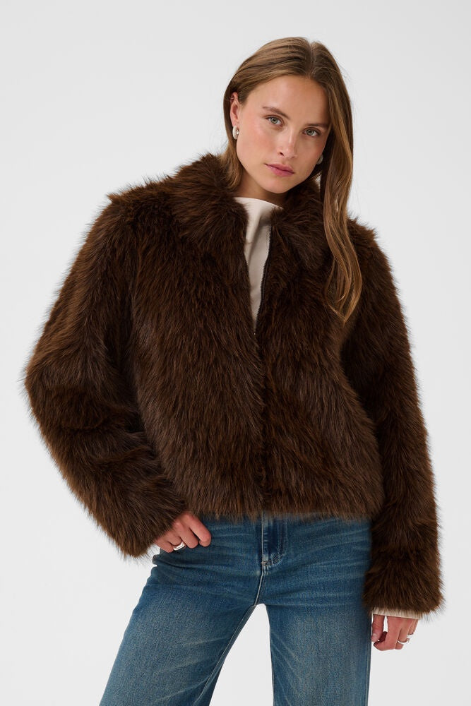 Saint Tropez Zaseline Faux Fur Jacket Chocolate Brown