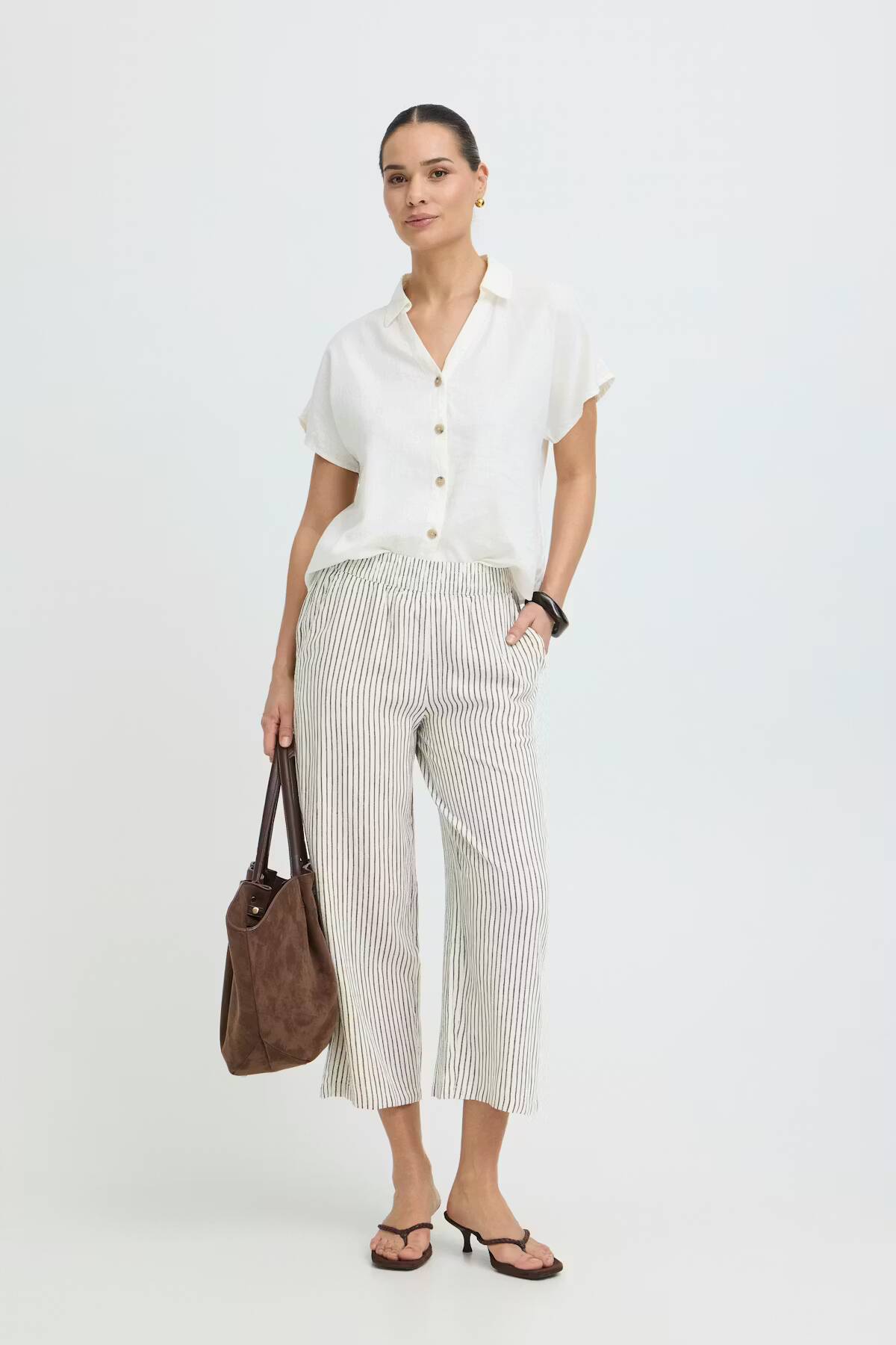b.young Falakka Crop Trousers Rainy Day Stripe