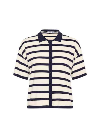 Saint Tropez Likam Striped Polo Cardigan Winter White Nightsky Stripe