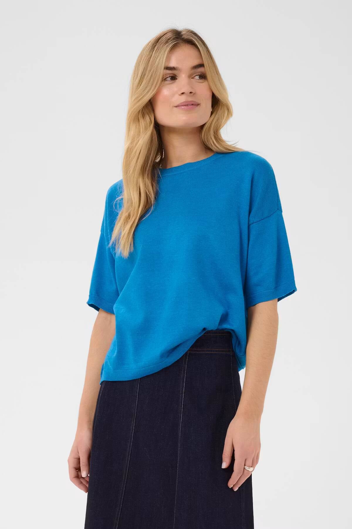 Saint Tropez Mila Boxy SS Pullover Campanula Melange