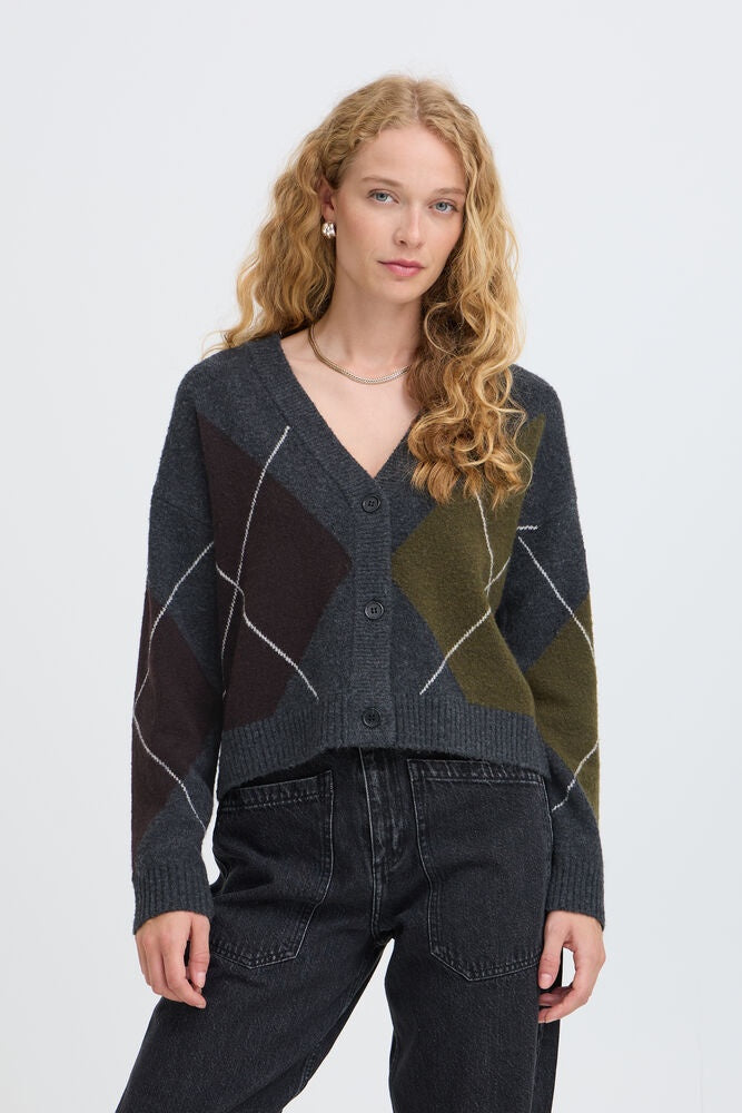 b.young Osmilla Cardigan Dark Grey Melange Argyle
