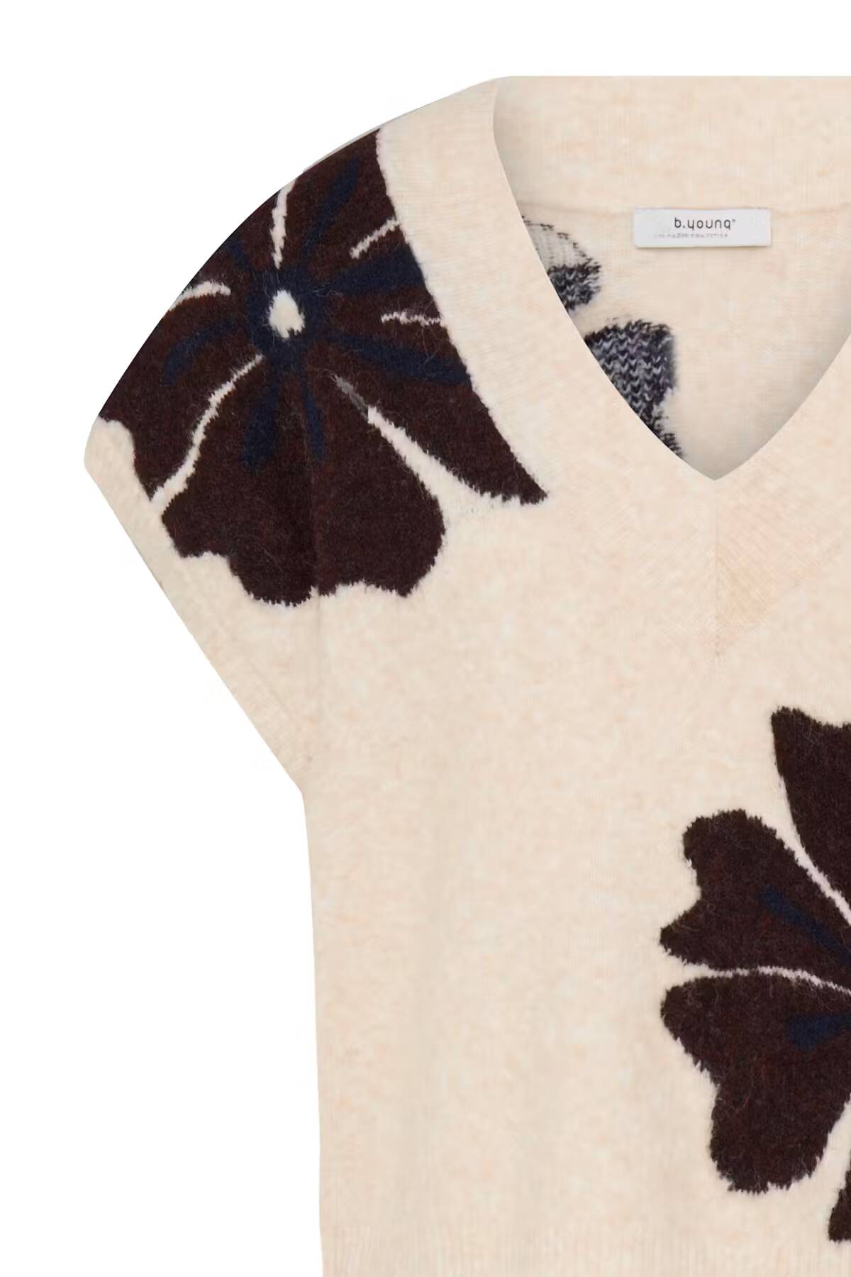 b.young Omea V-Neck Slipover Fig Mel Flower