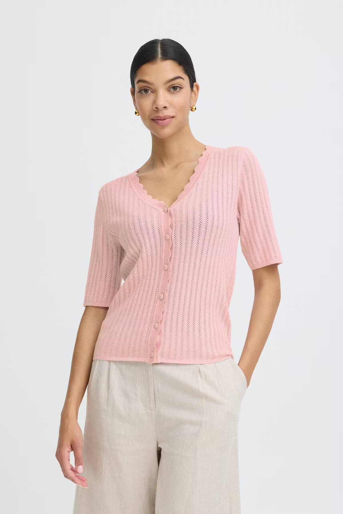 b.young Mobbe Rib Cardigan Parfait Pink