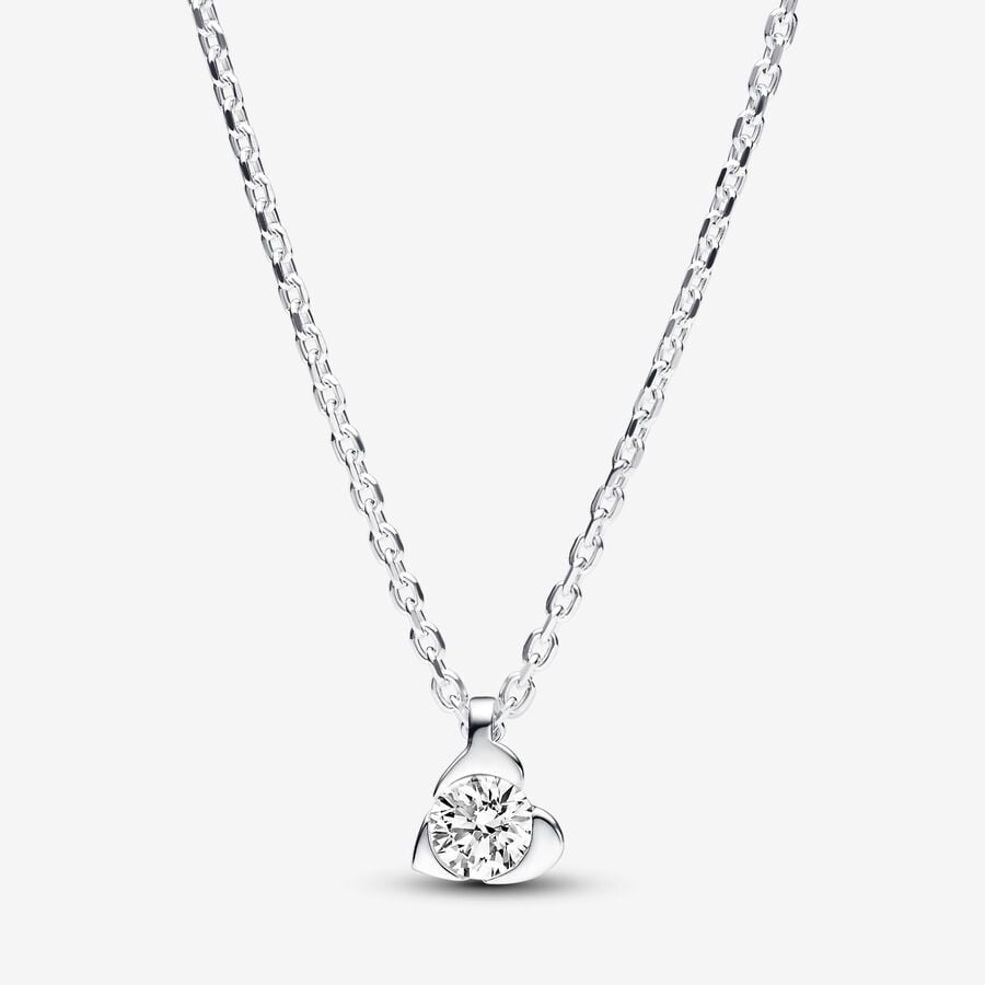 Pandora Talisman Sterling Silver Lab-grown Diamond Heart Pendant Necklace 0.25 Carat