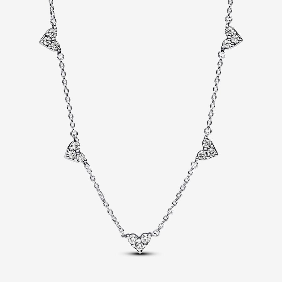 Pandora Triple Stone Heart Station Chain Necklace