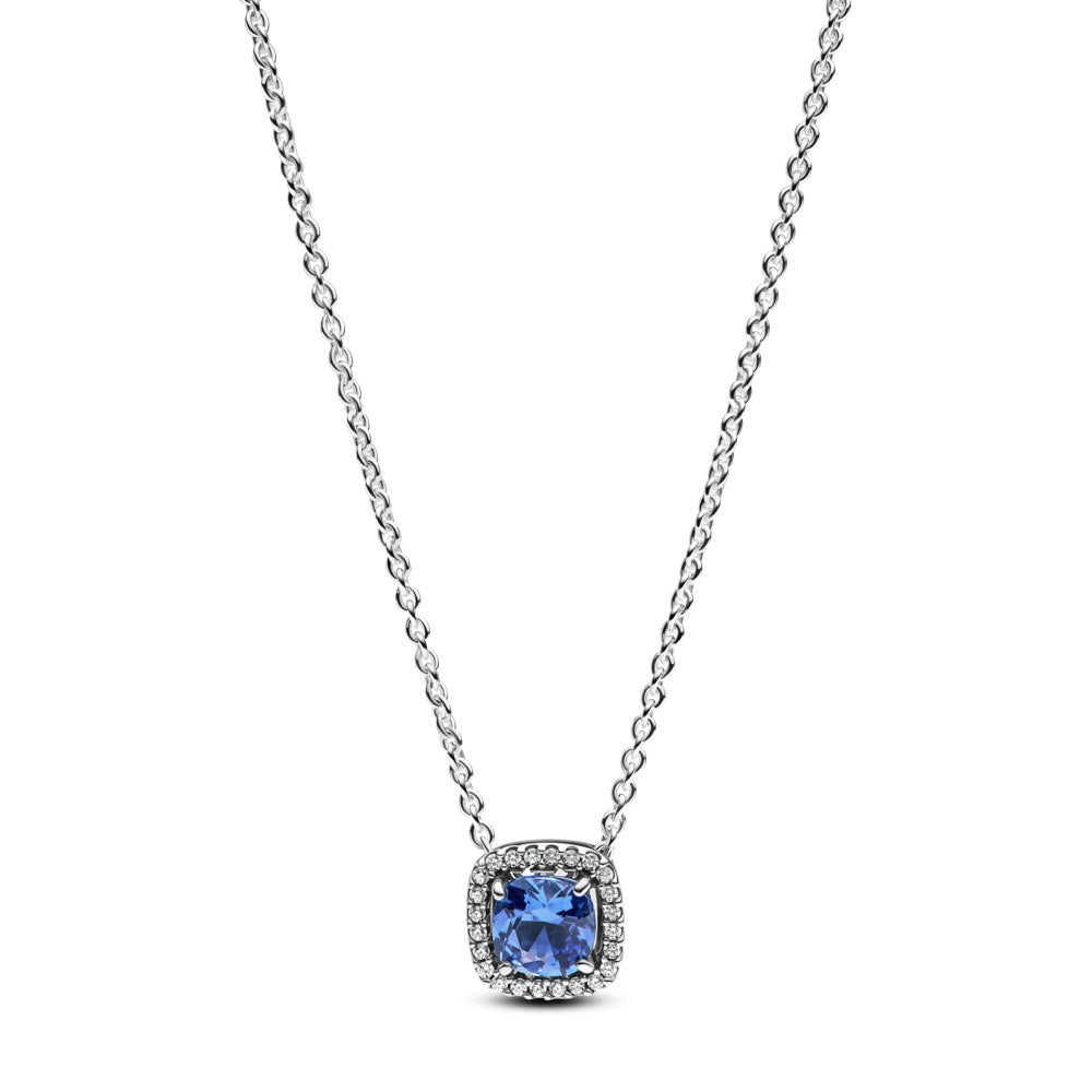 Pandora Sparkling Square Blue Halo Pendant Necklace