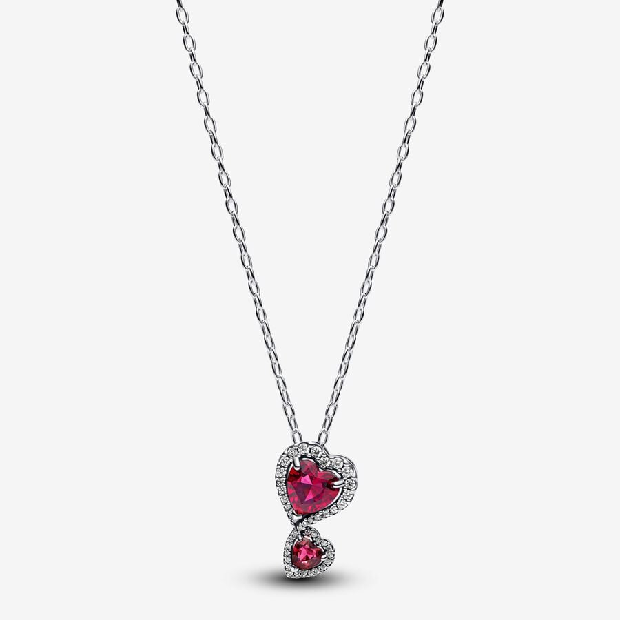 Pandora Red Halo Hearts Pendant Necklace