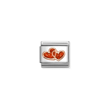 Nomination Rose Gold 2 Red Glitter Hearts Charm