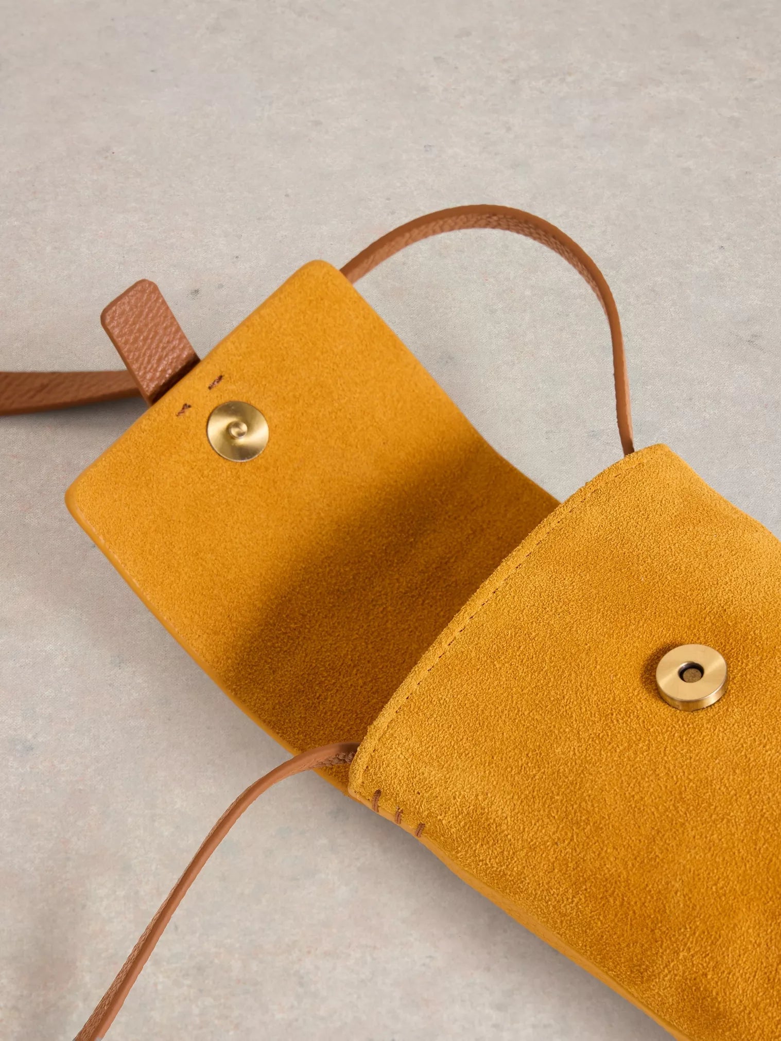 White Stuff Clara Buckle Leather Phone Bag Deep Yellow