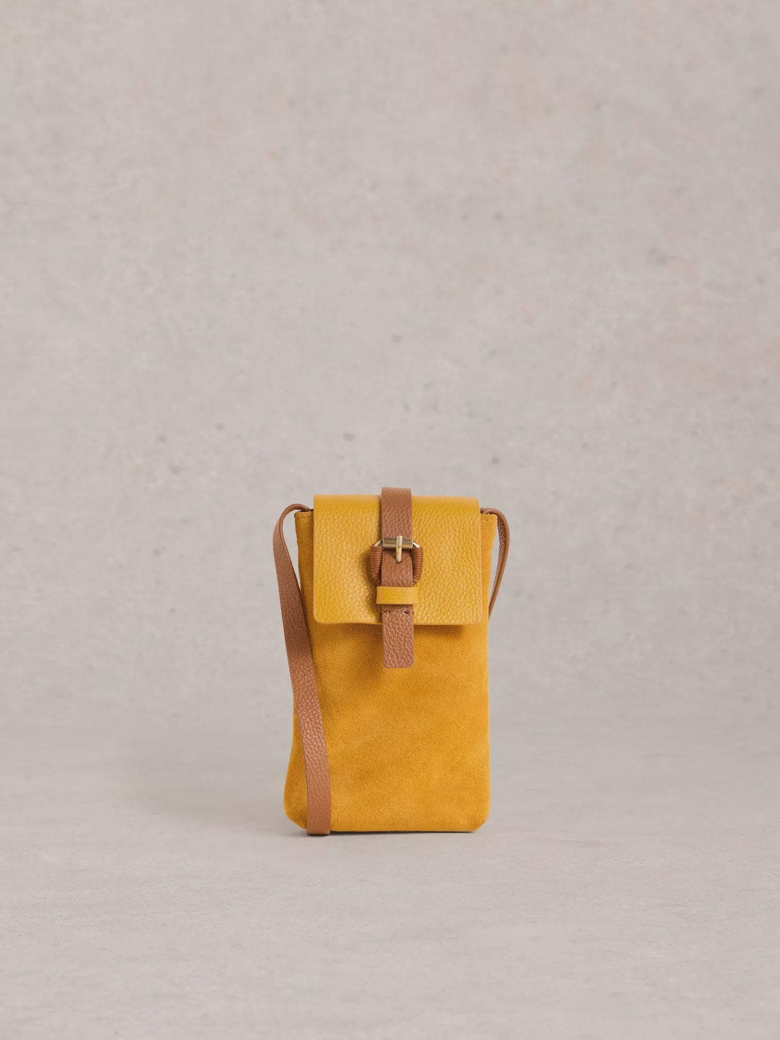 White Stuff Clara Buckle Leather Phone Bag Deep Yellow