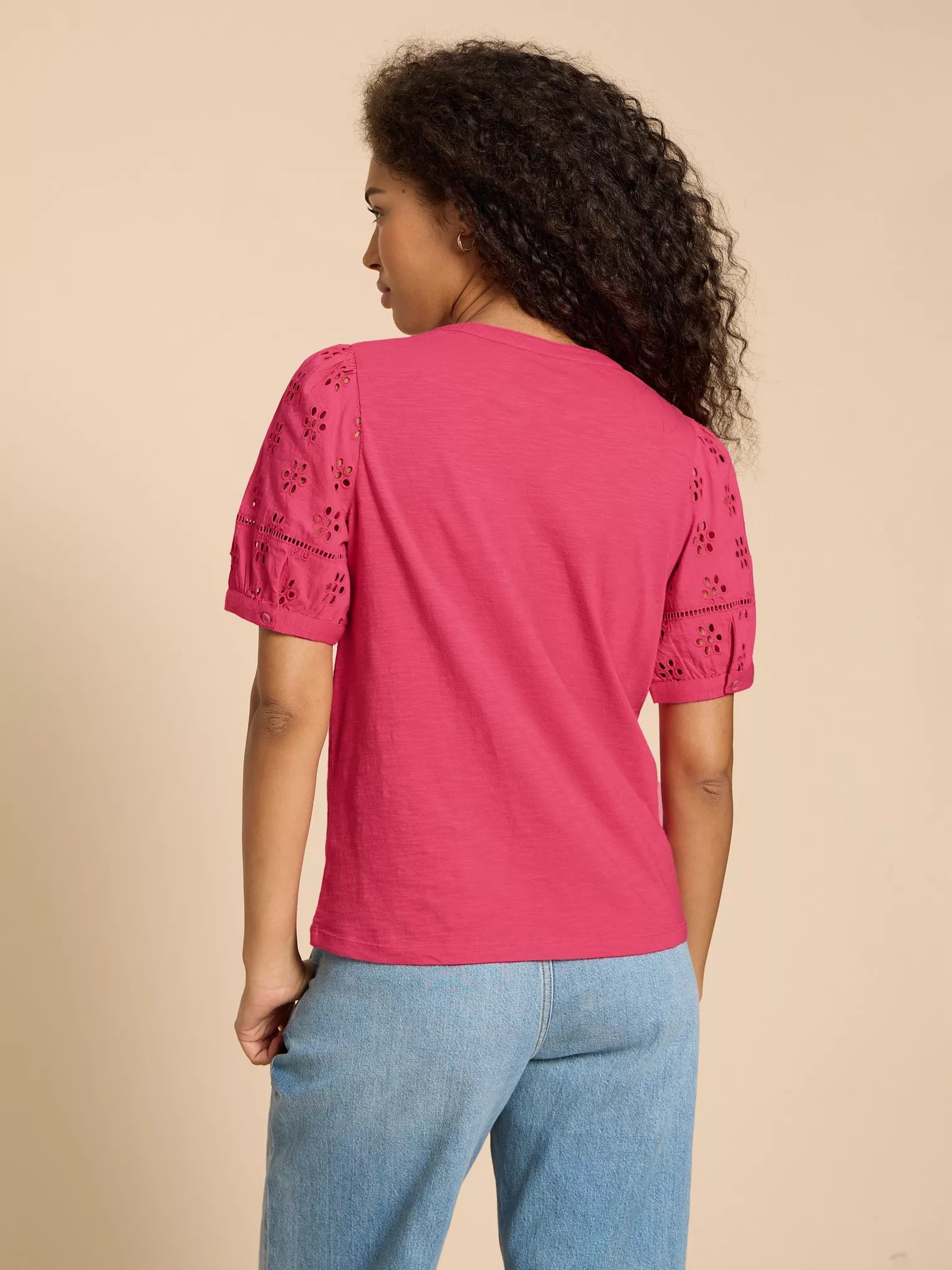 White Stuff Bella Broderie Mix Top Mid Pink