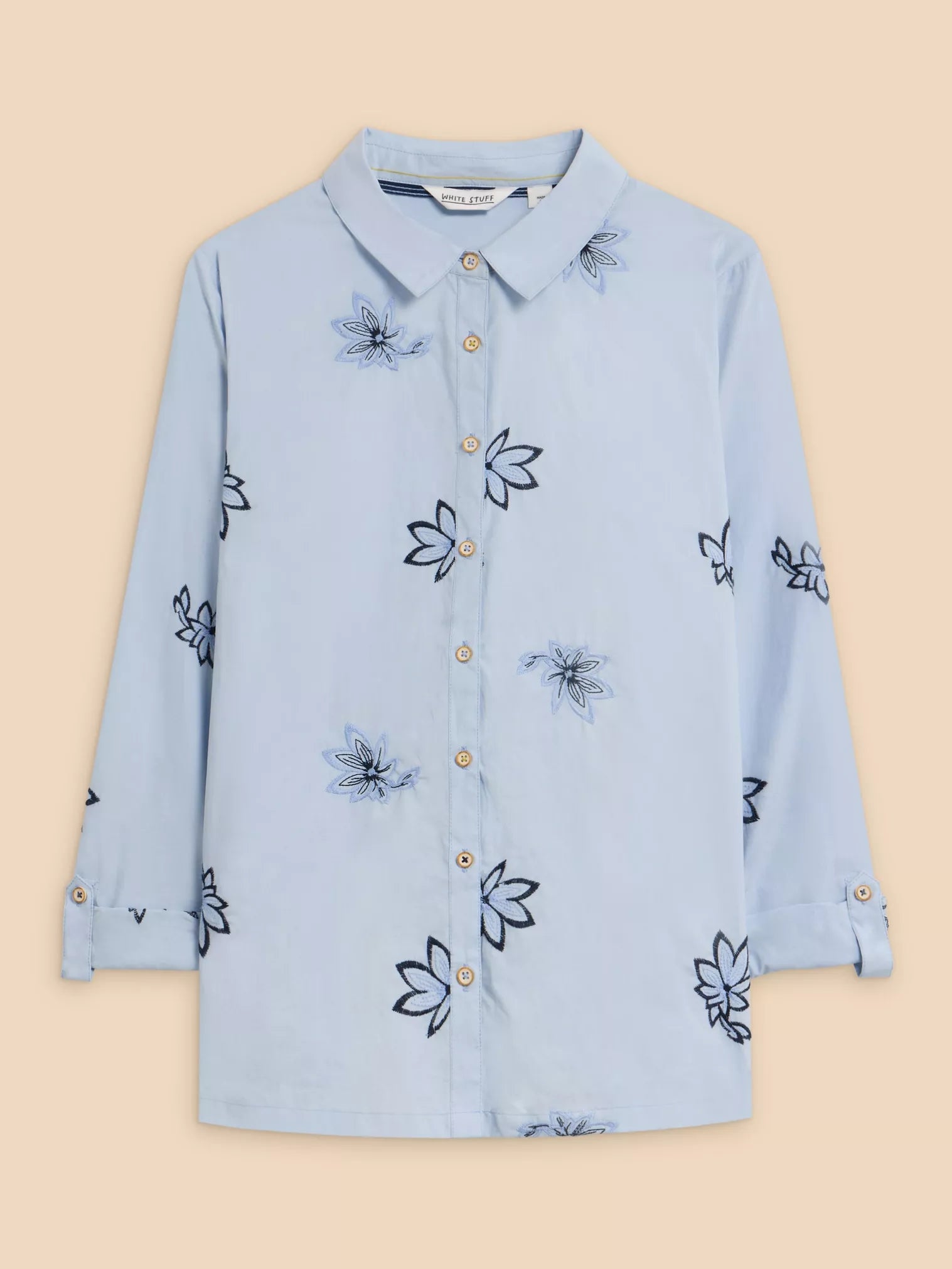 White Stuff Sophie Embroidered Shirt Blue Multi