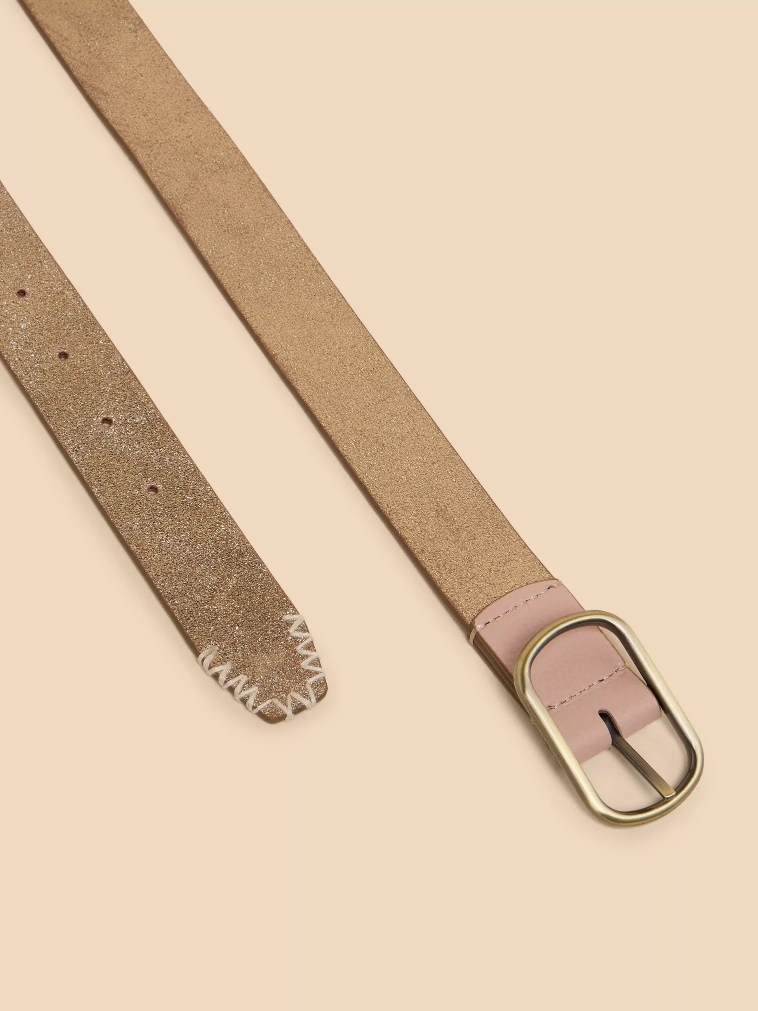 White Stuff Reversible Leather Belt Gold Tone Metallic