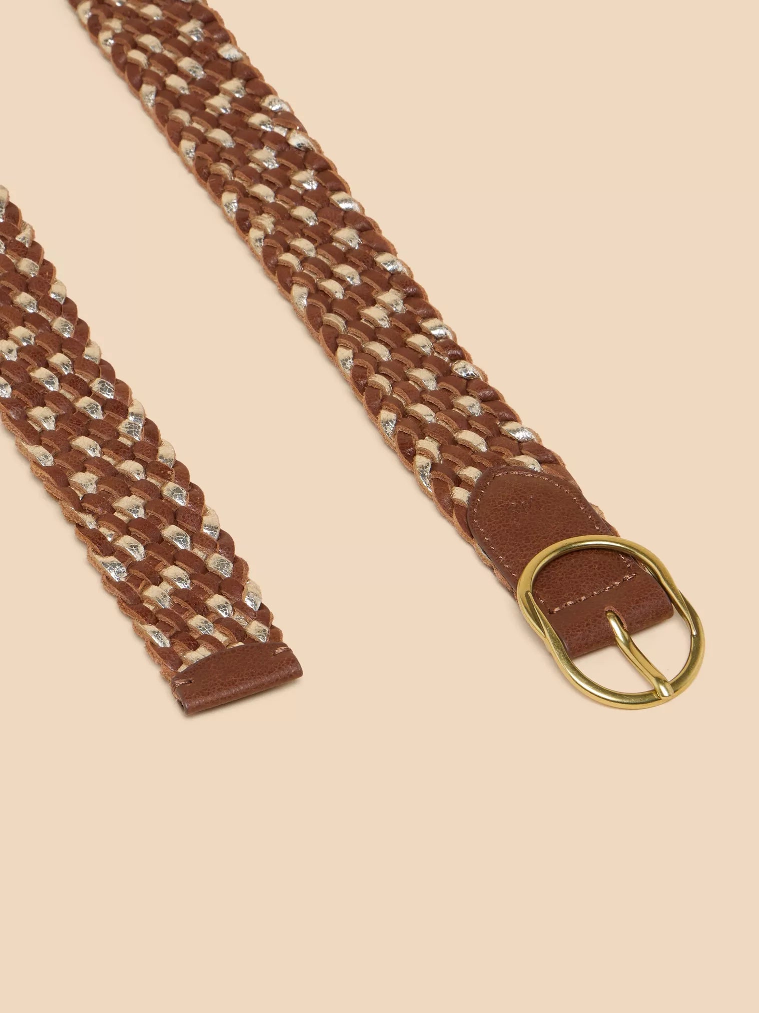 White Stuff Leather Weave Belt Tan Multi