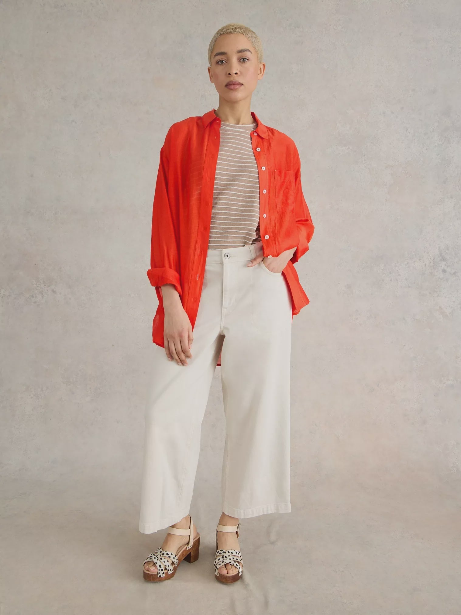 White Stuff Delilah Cotton Silk Shirt Bright Orange