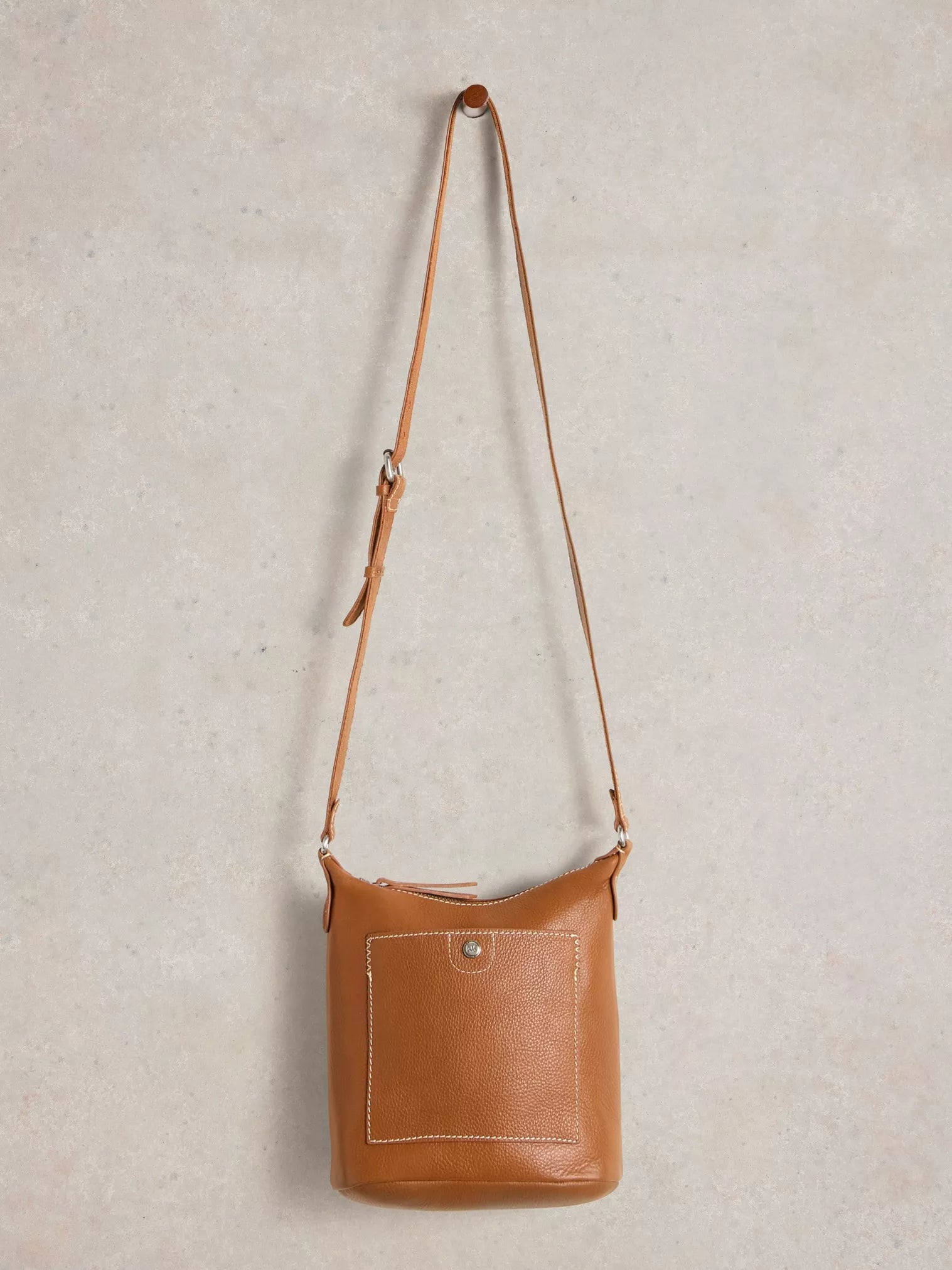 White Stuff Mini Fern Leather Crossbody Bag Mid Tan