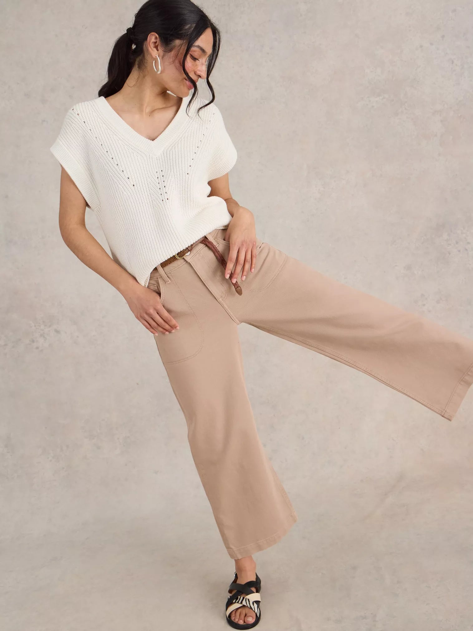 White Stuff Tia Wide Leg Crop Jean Dark Natural