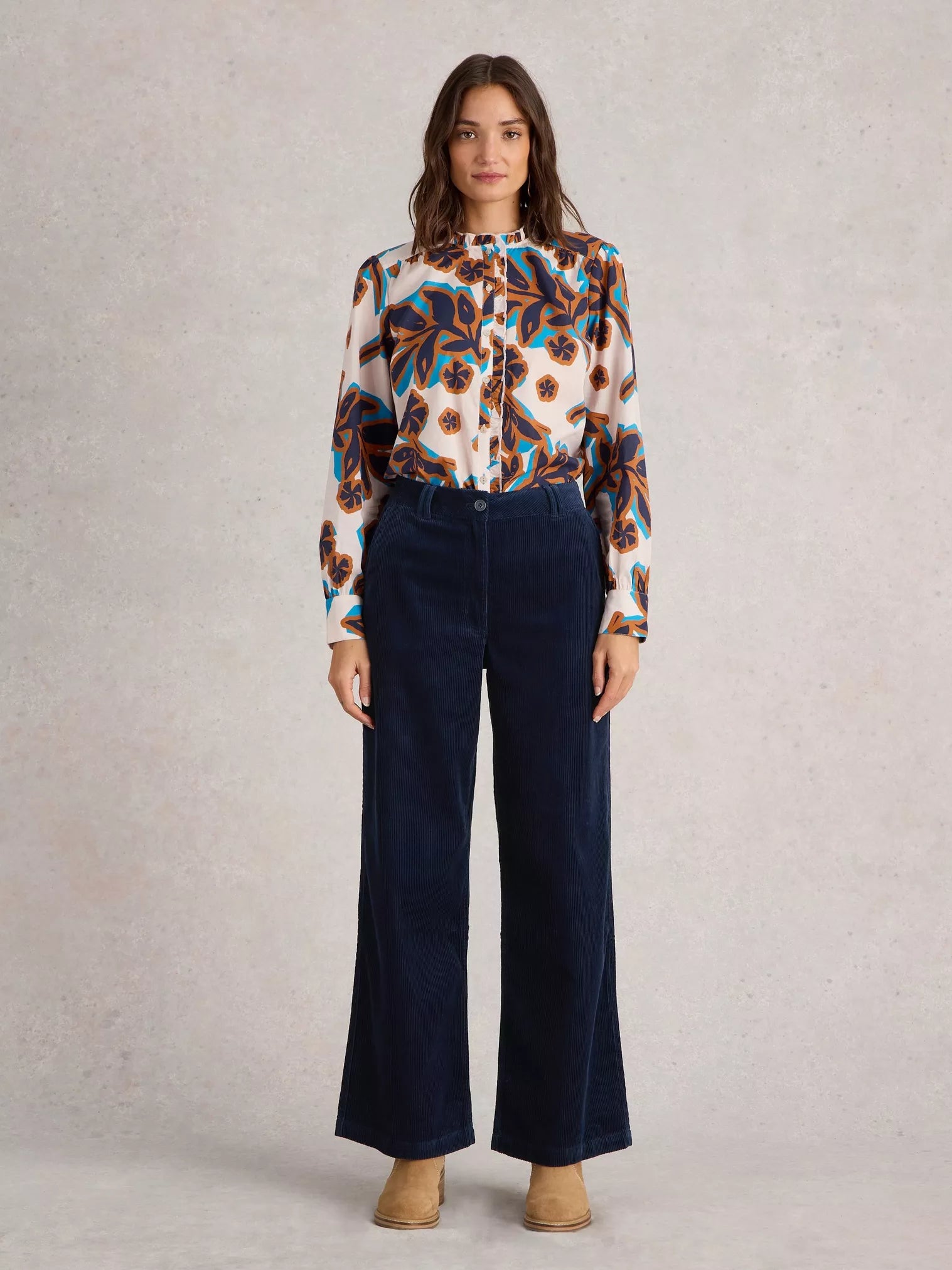 White Stuff Belle Cord Wide Leg Trouser Dark Navy