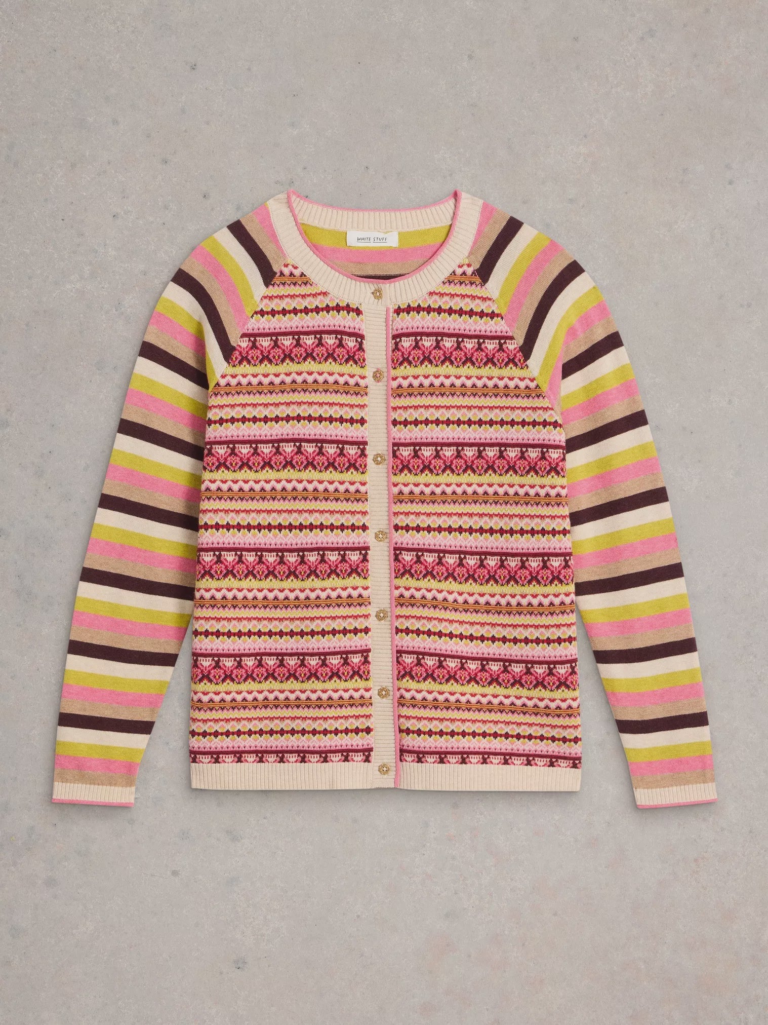 White Stuff Lulu Fairisle Cardi Pink Multi