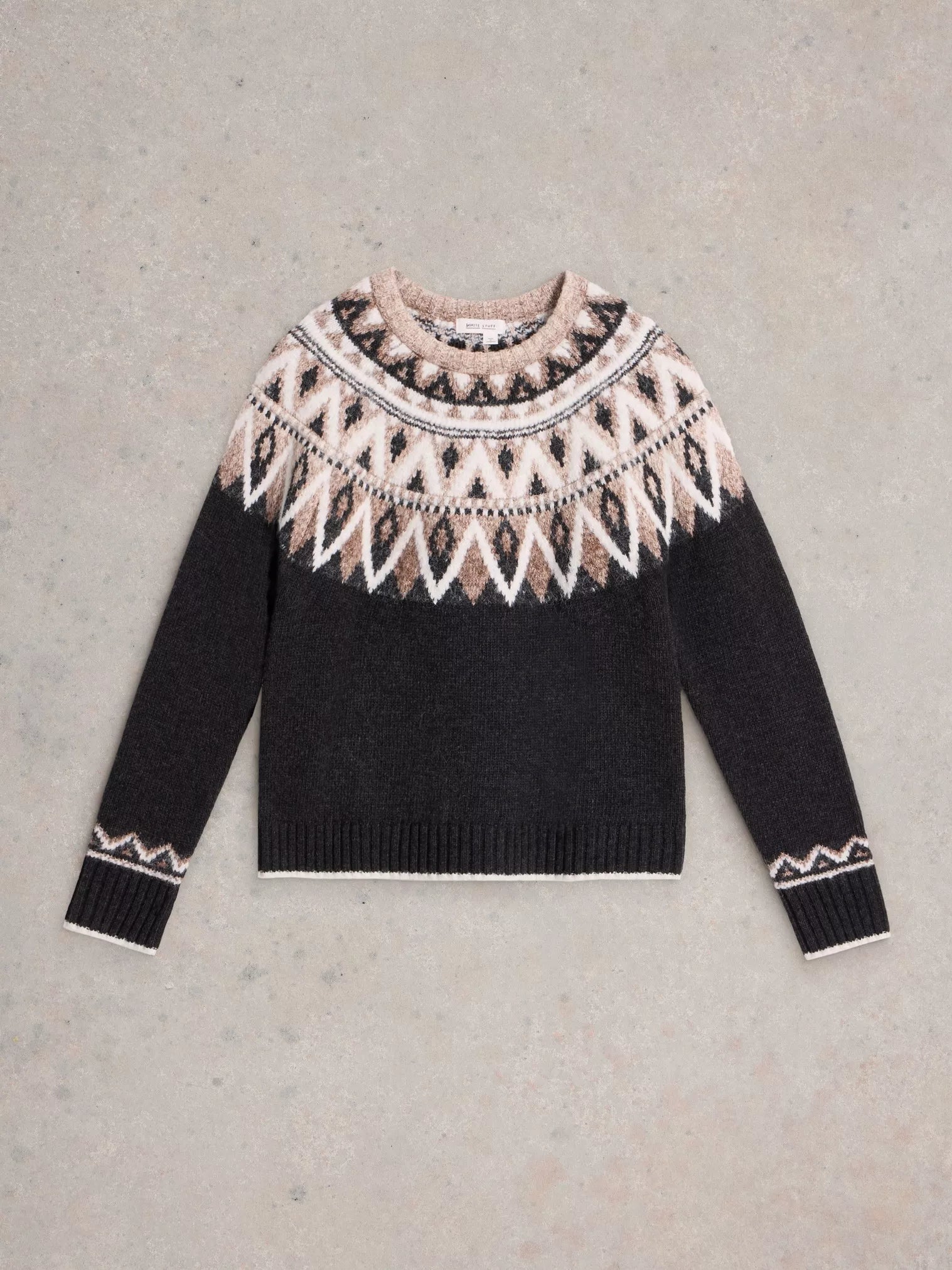 White Stuff Mono Fairisle Jumper Black Multi