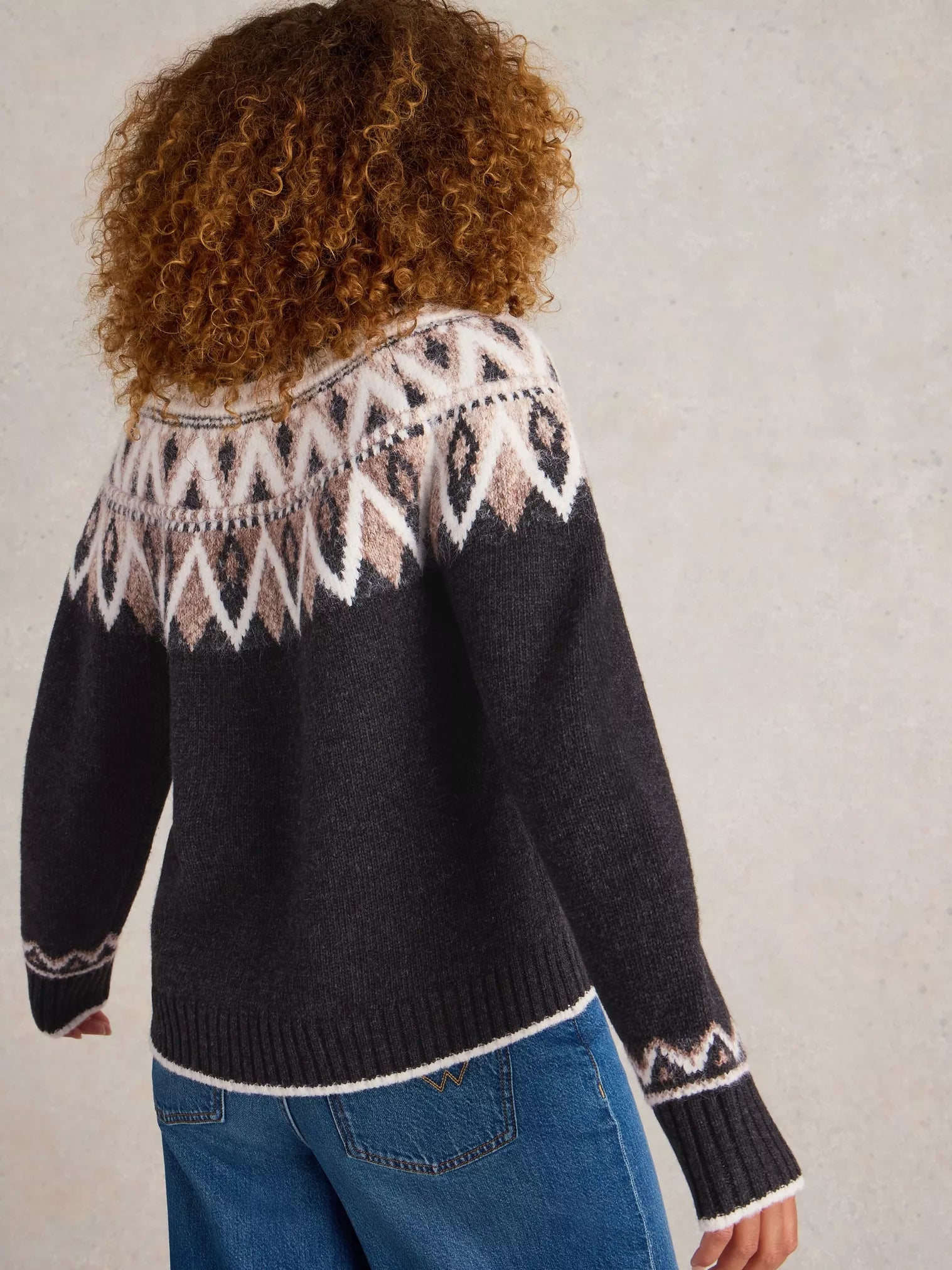 White Stuff Mono Fairisle Jumper Black Multi