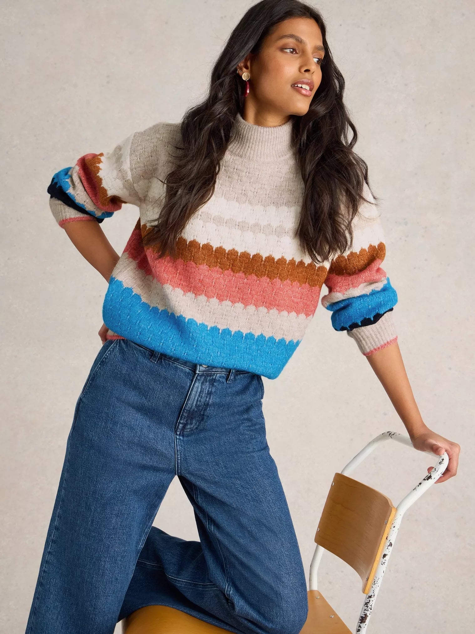 White Stuff Shelly Colour Block Jumper Natural Multi