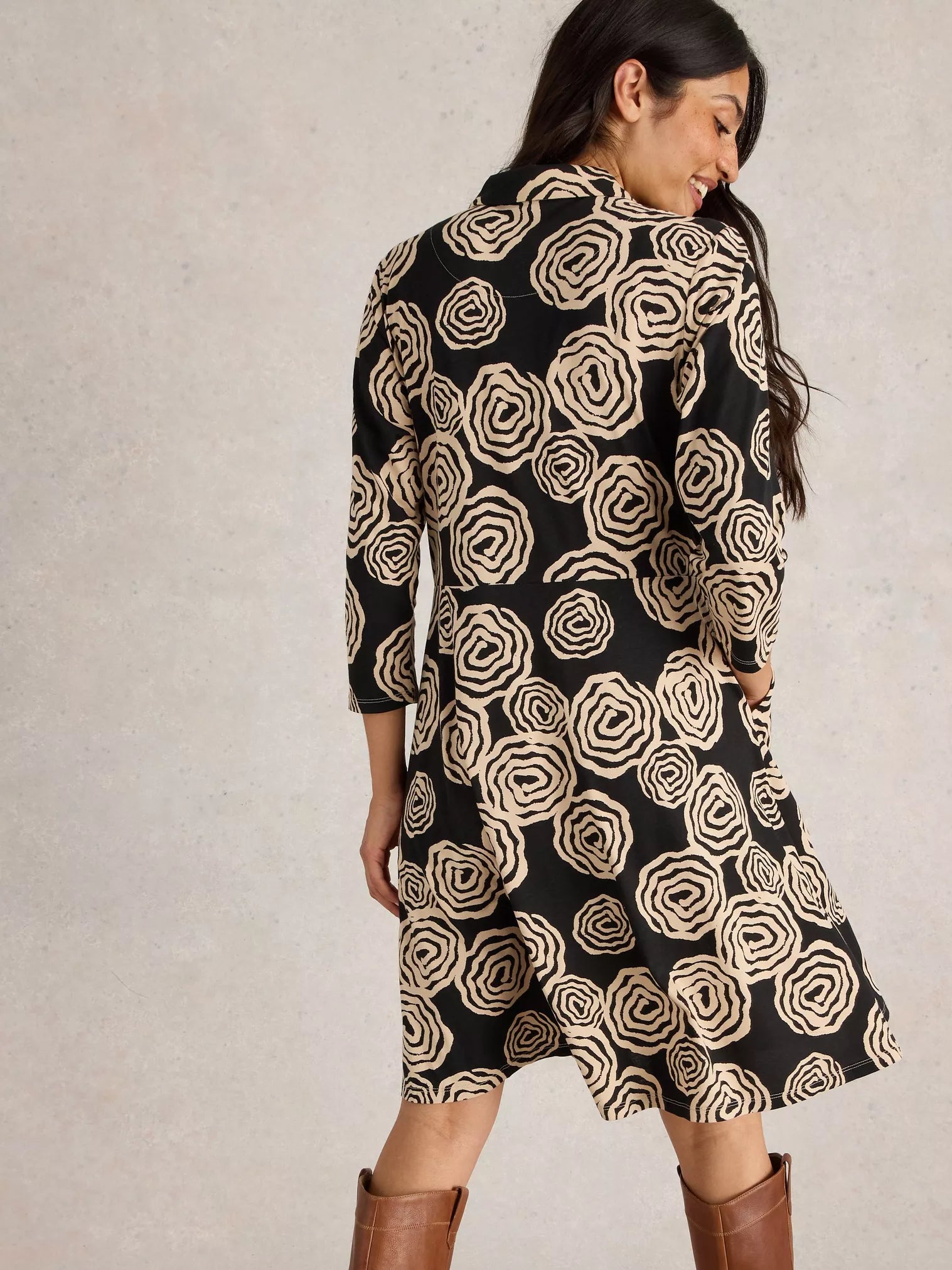 White Stuff Ria Jersey Shirt Dress Black Print