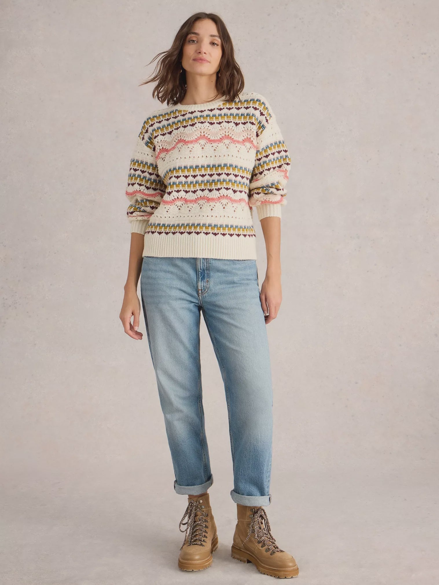 White Stuff Piper Pointelle Jumper White Multi