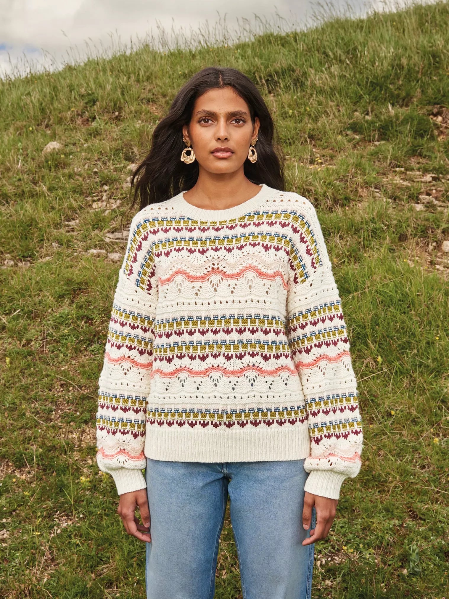 White Stuff Piper Pointelle Jumper White Multi