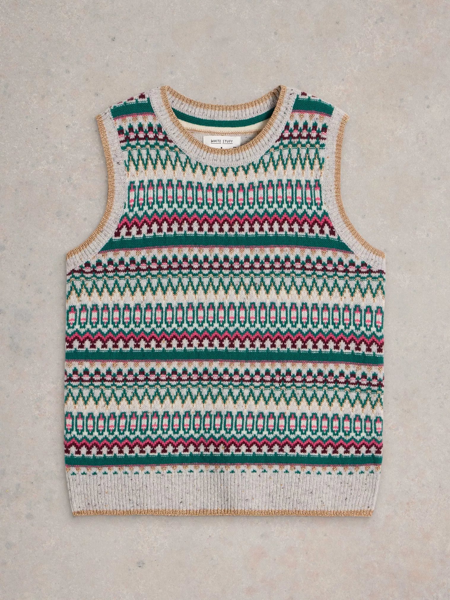 White Stuff Fay Sparkle Fairisle Tank Grey Multi