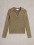 White Stuff Riley Sparkle Rib Collar Shirt Khaki Green