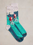 White Stuff Cycling Santa in a Cracker Socks Teal Multi