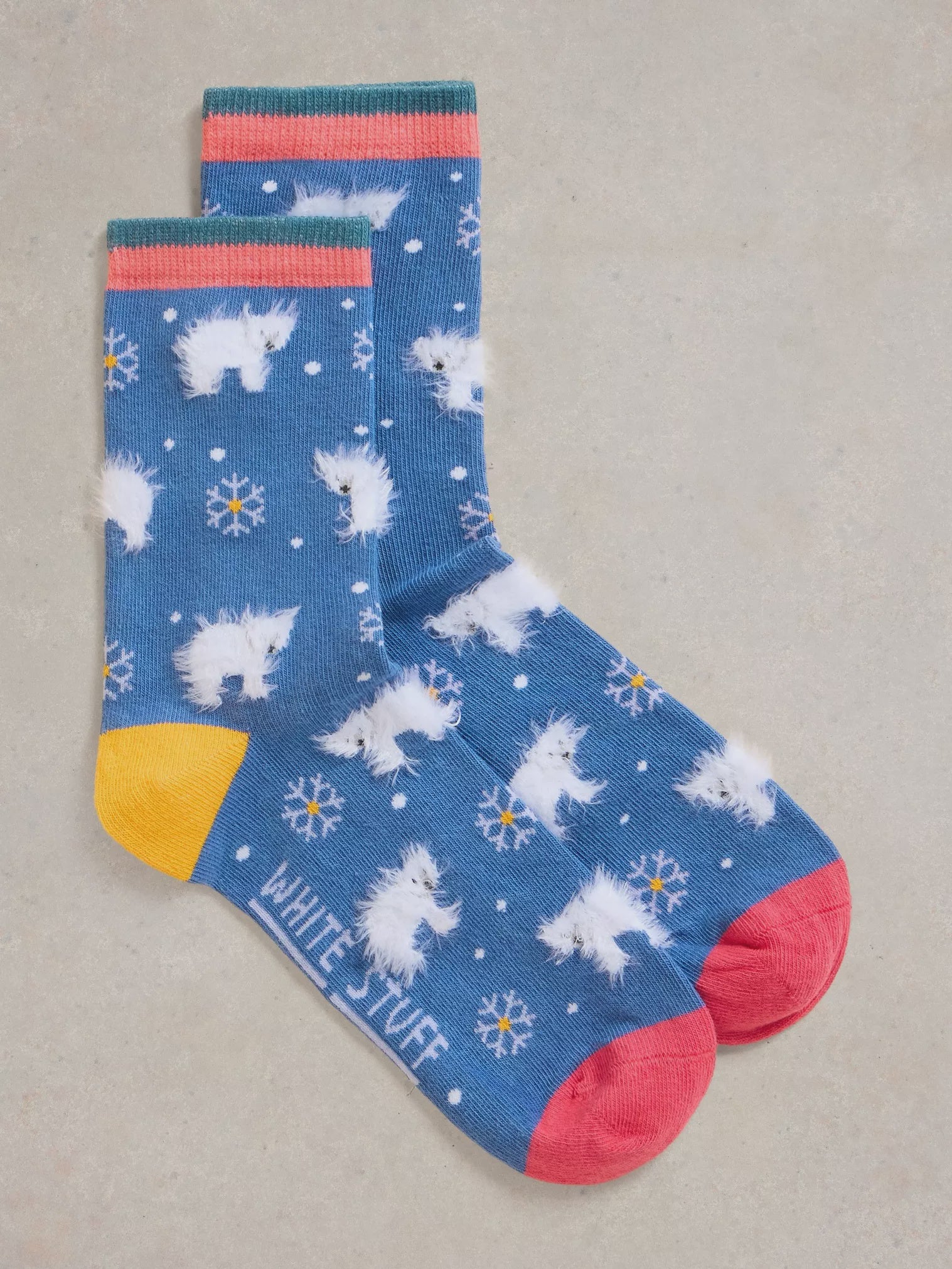 White Stuff Fluffy Polar Bear Ankle Sock Blue Multi