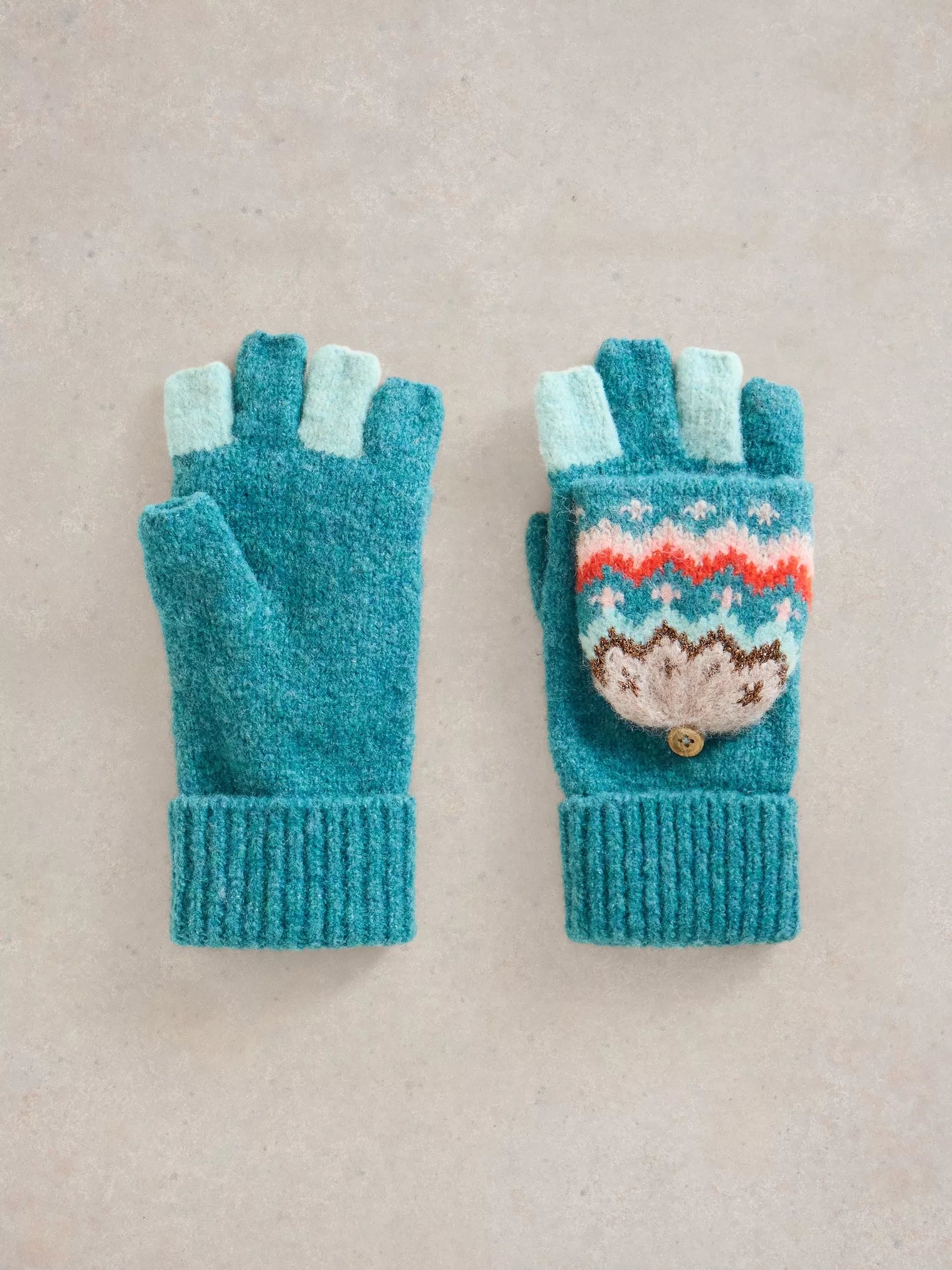 White Stuff Zig Zag Flip Mitt Teal Multi