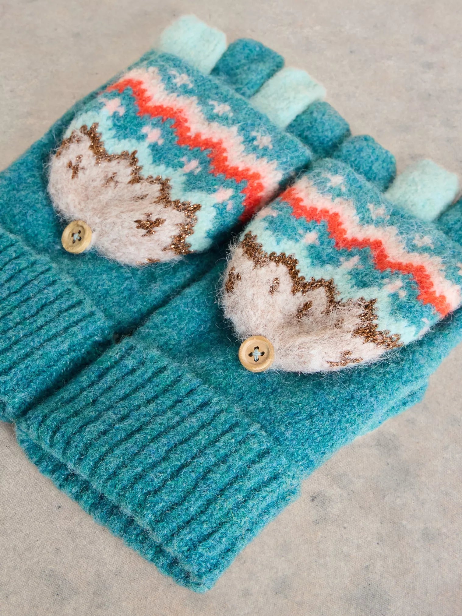 White Stuff Zig Zag Flip Mitt Teal Multi