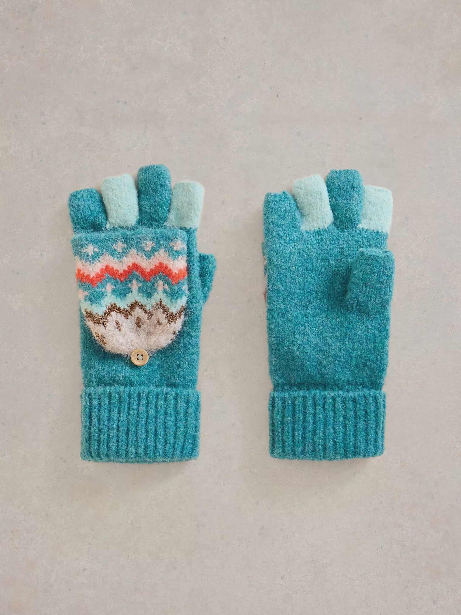 White Stuff Zig Zag Flip Mitt Teal Multi