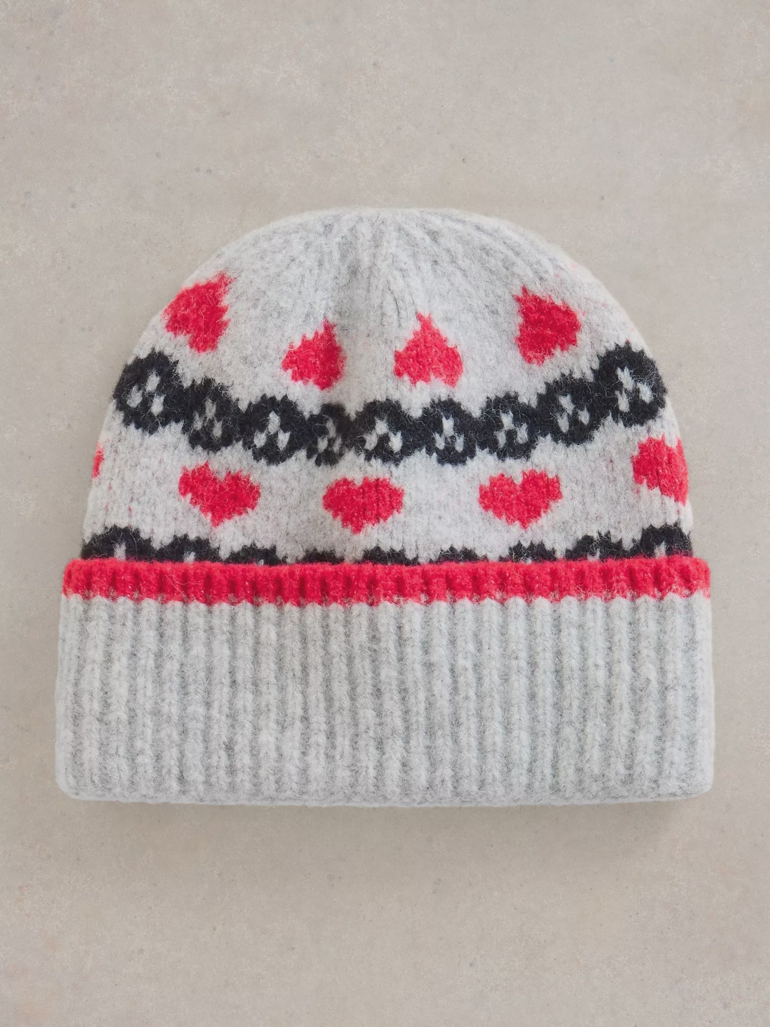 White Stuff Heart Fairisle Beanie Grey Multi