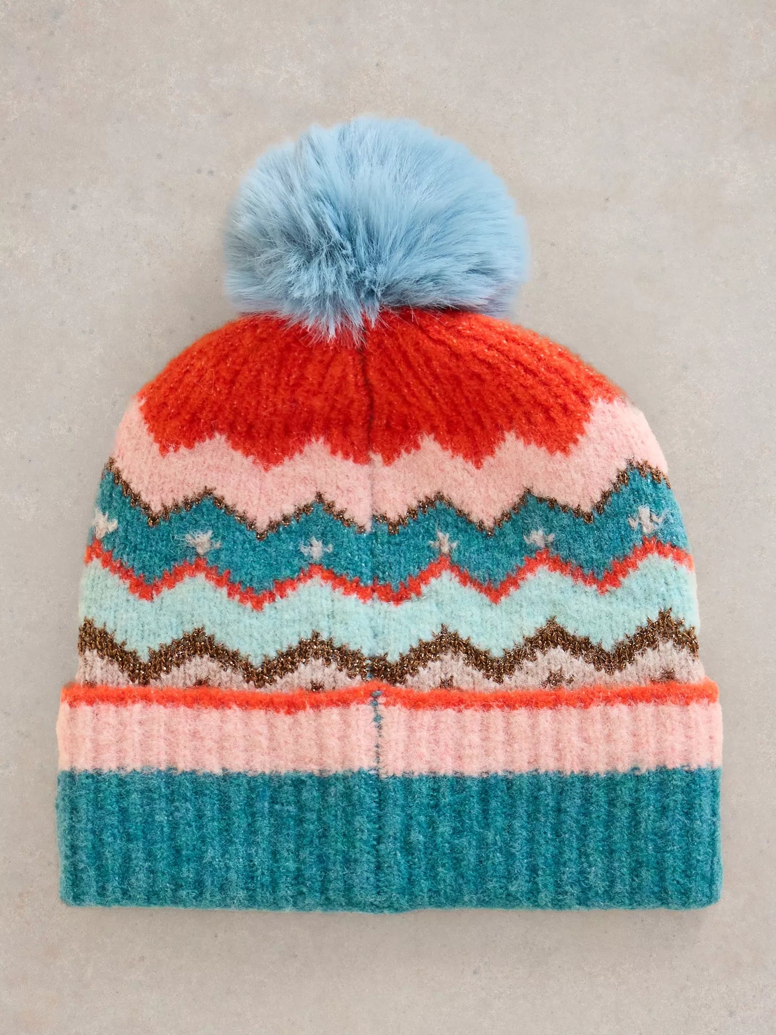 White Stuff Zig Zag Fairisle Beanie Teal Multi