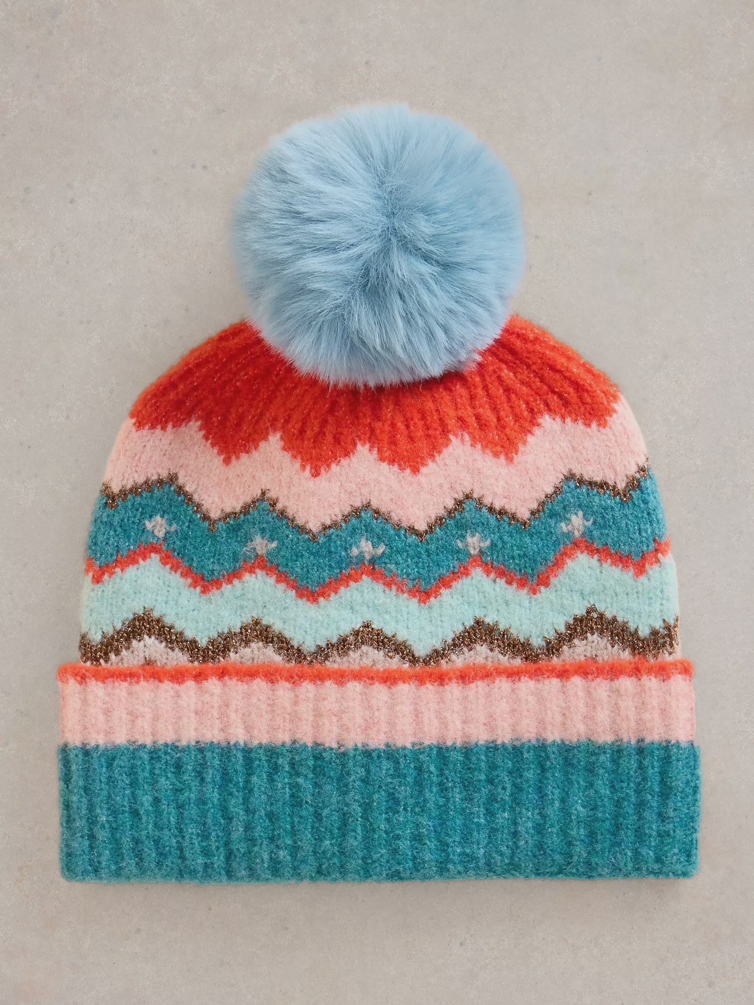 White Stuff Zig Zag Fairisle Beanie Teal Multi